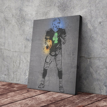 Brett Favre Neon Canvas Art | Modern Wall Decor for Packers Fans
