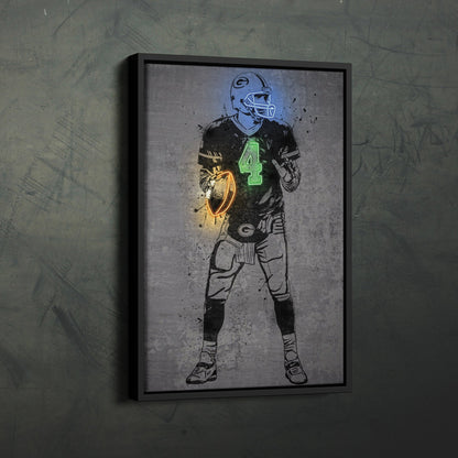 Brett Favre Neon Canvas Art | Modern Wall Decor for Packers Fans