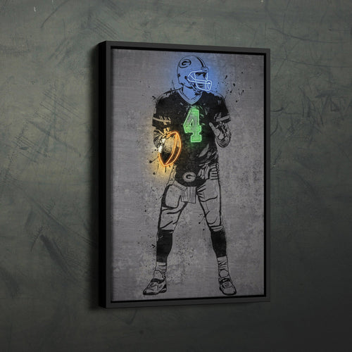 Brett Favre Neon Canvas Art | Modern Wall Decor for Packers Fans