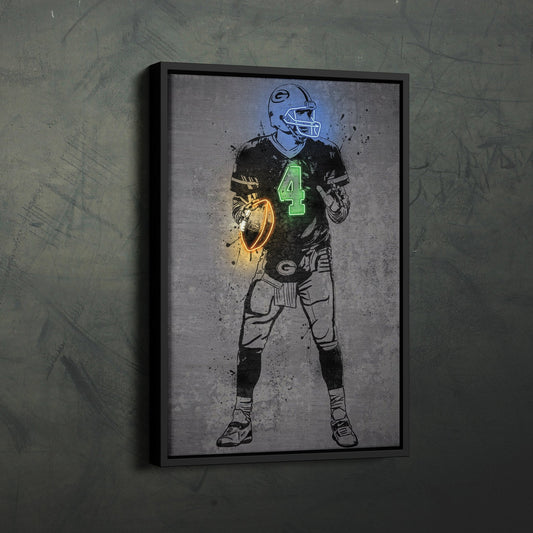Brett Favre Neon Canvas Art | Modern Wall Decor for Packers Fans