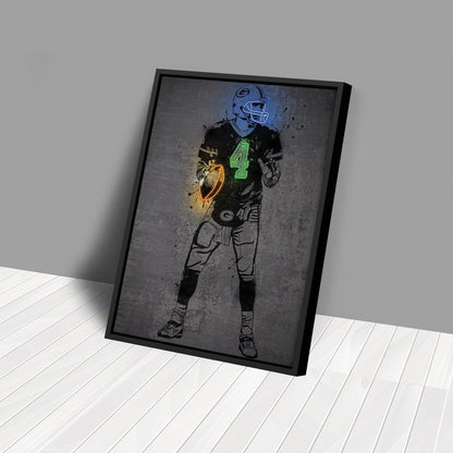Brett Favre Neon Canvas Art | Modern Wall Decor for Packers Fans