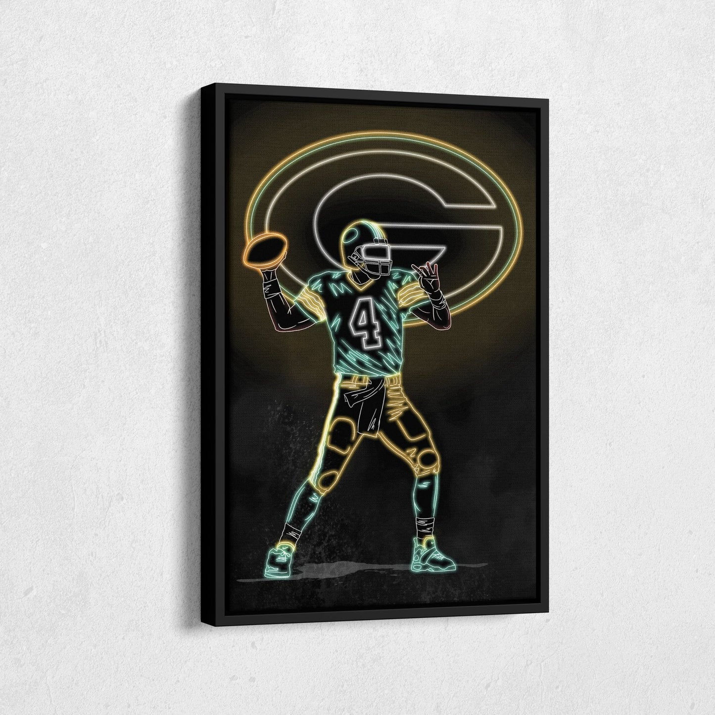 Brett Favre Neon Canvas Art | Packers Wall Decor