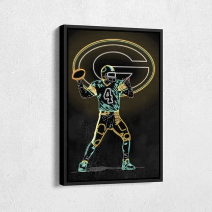 Brett Favre Neon Canvas Art | Packers Wall Decor