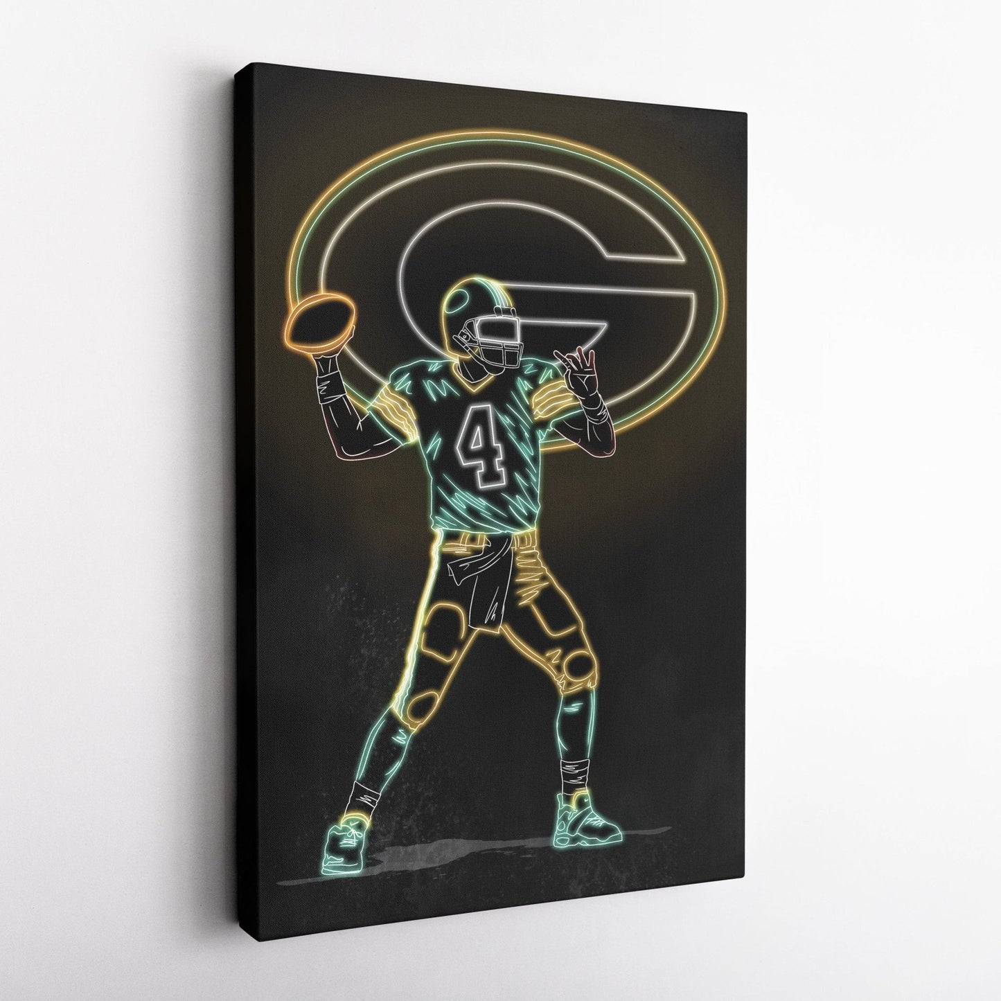 Brett Favre Neon Canvas Art | Packers Wall Decor