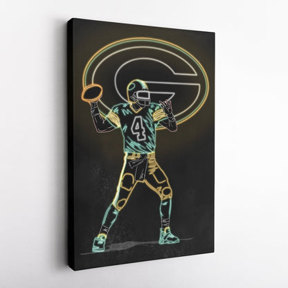Brett Favre Neon Canvas Art | Packers Wall Decor