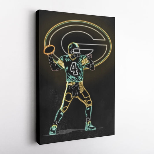 Brett Favre Neon Canvas Art | Packers Wall Decor