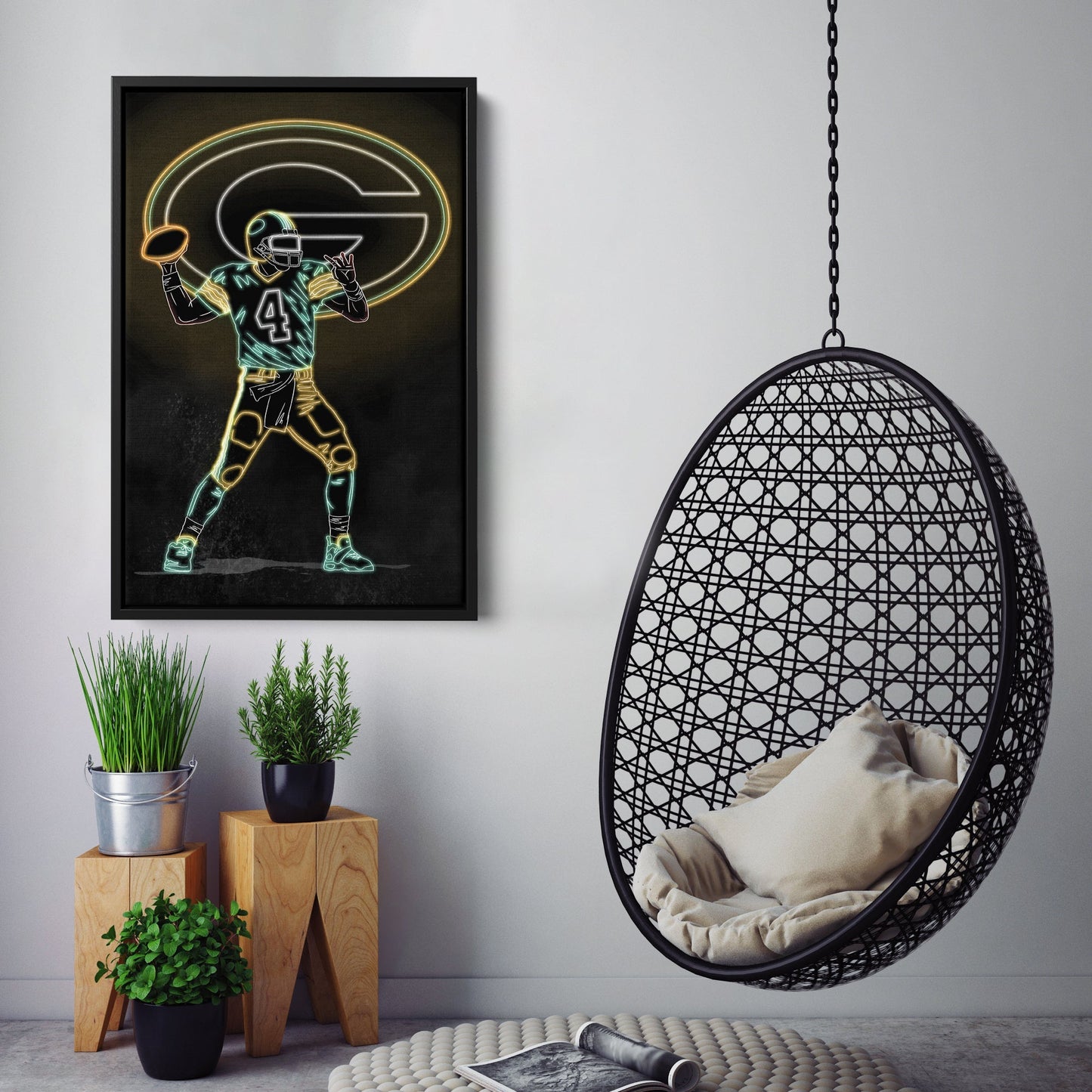 Brett Favre Neon Canvas Art | Packers Wall Decor
