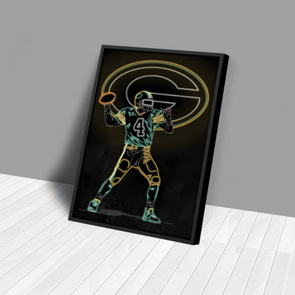 Brett Favre Neon Canvas Art | Packers Wall Decor