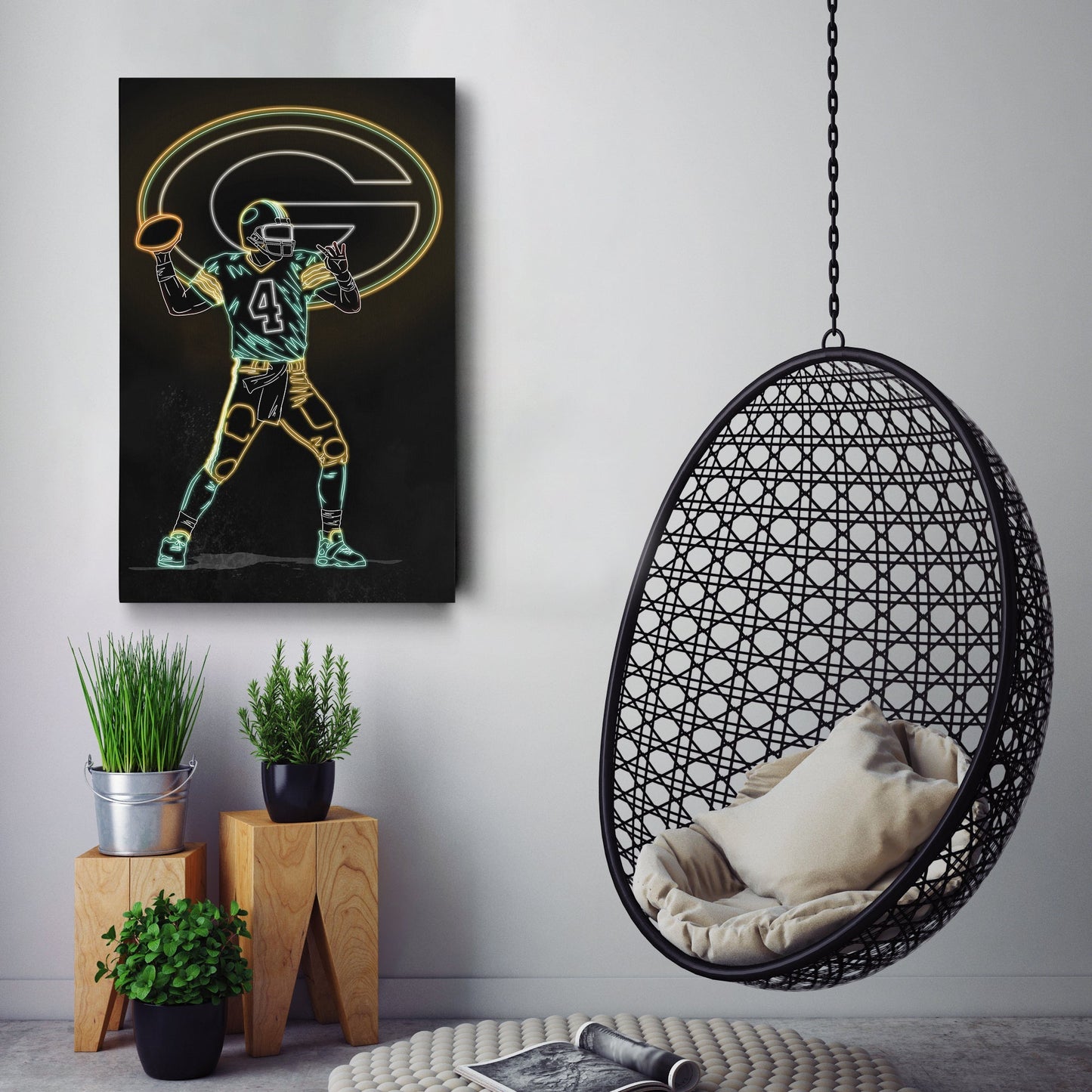 Brett Favre Neon Canvas Art | Packers Wall Decor