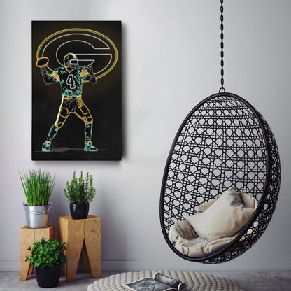 Brett Favre Neon Canvas Art | Packers Wall Decor