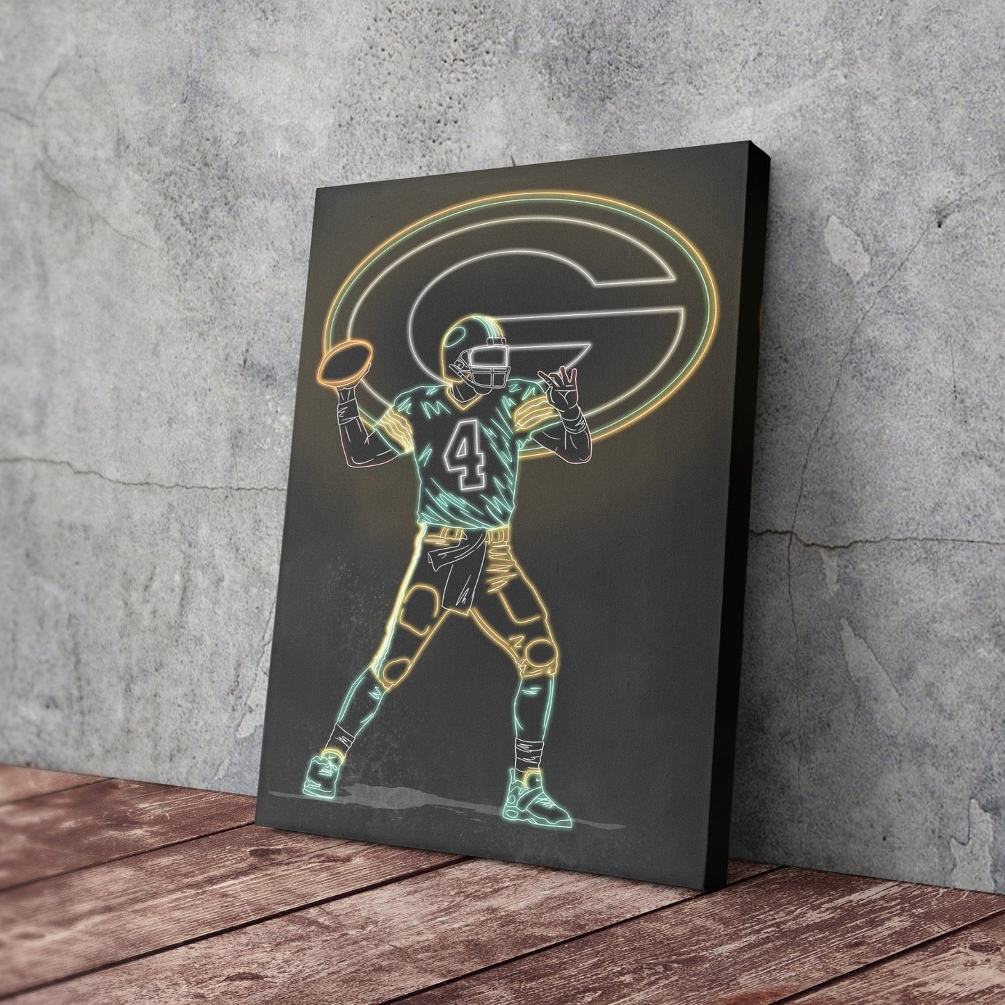 Brett Favre Neon Canvas Art | Packers Wall Decor