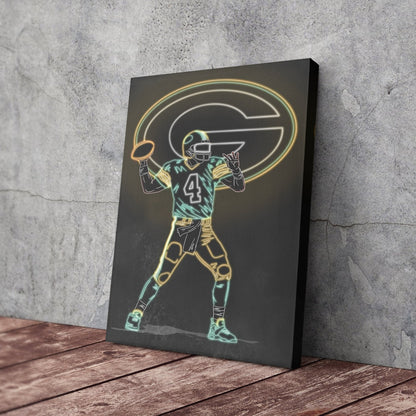 Brett Favre Neon Canvas Art | Packers Wall Decor