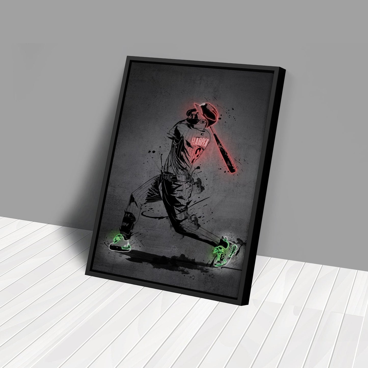 Bryce Harper Neon Canvas Art | Modern Wall Decor for Phillies Fans