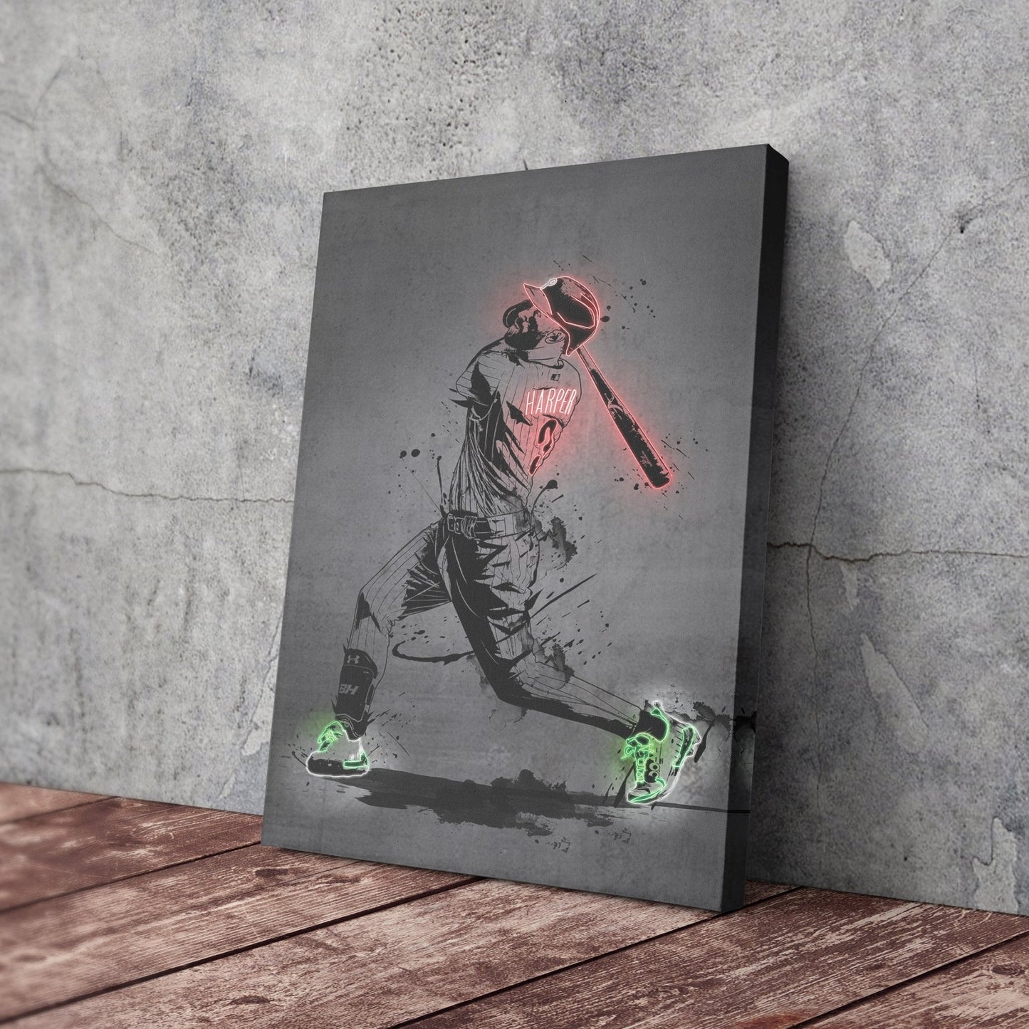 Bryce Harper Neon Canvas Art | Modern Wall Decor for Phillies Fans