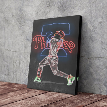 Bryce Harper Neon Canvas Art | Phillies Wall Decor