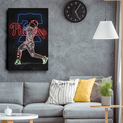 Bryce Harper Neon Canvas Art | Phillies Wall Decor