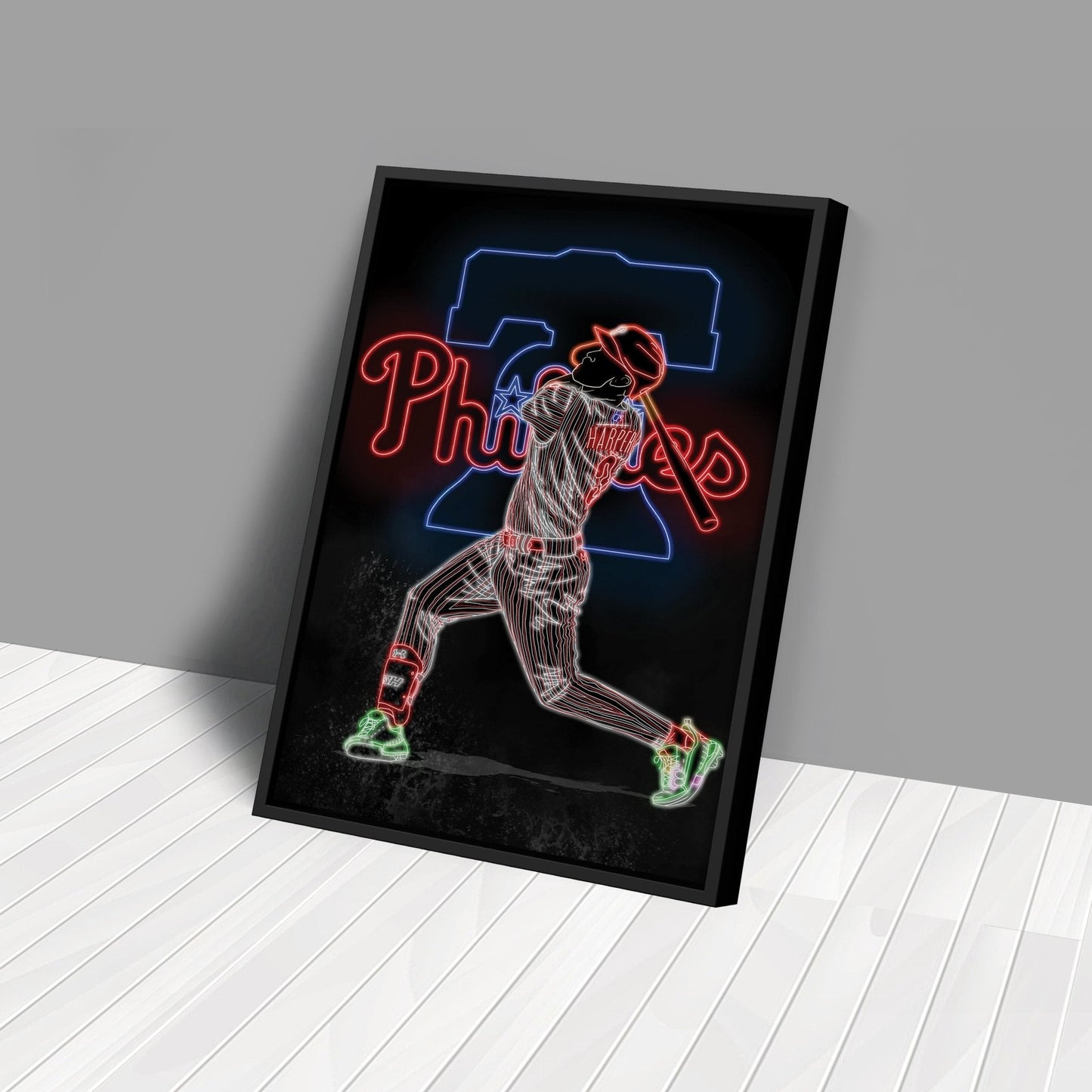 Bryce Harper Neon Canvas Art | Phillies Wall Decor