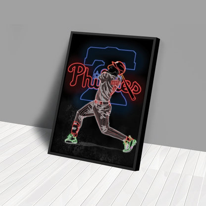 Bryce Harper Neon Canvas Art | Phillies Wall Decor