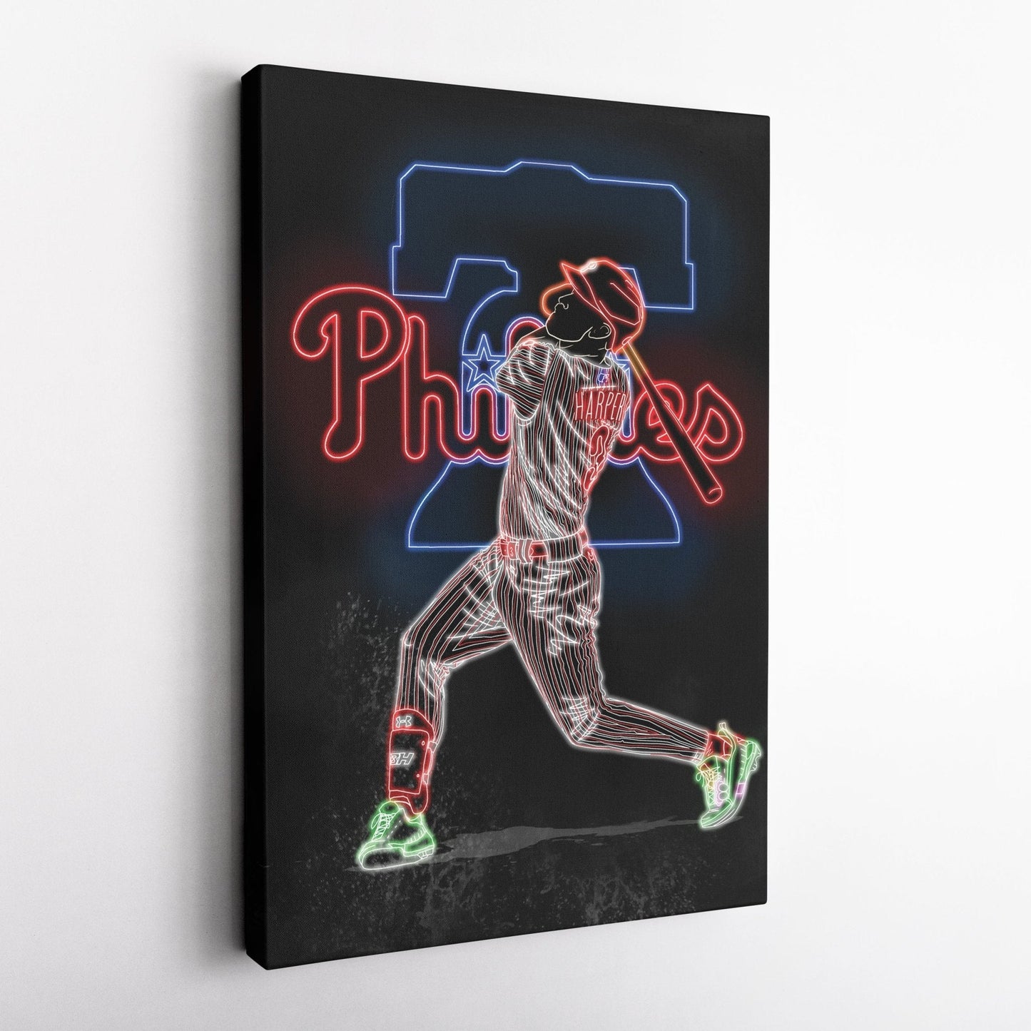 Bryce Harper Neon Canvas Art | Phillies Wall Decor