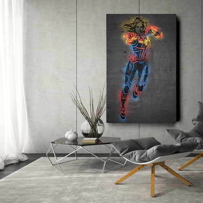 Captain Marvel Canvas | Marvel Neon Wall Art