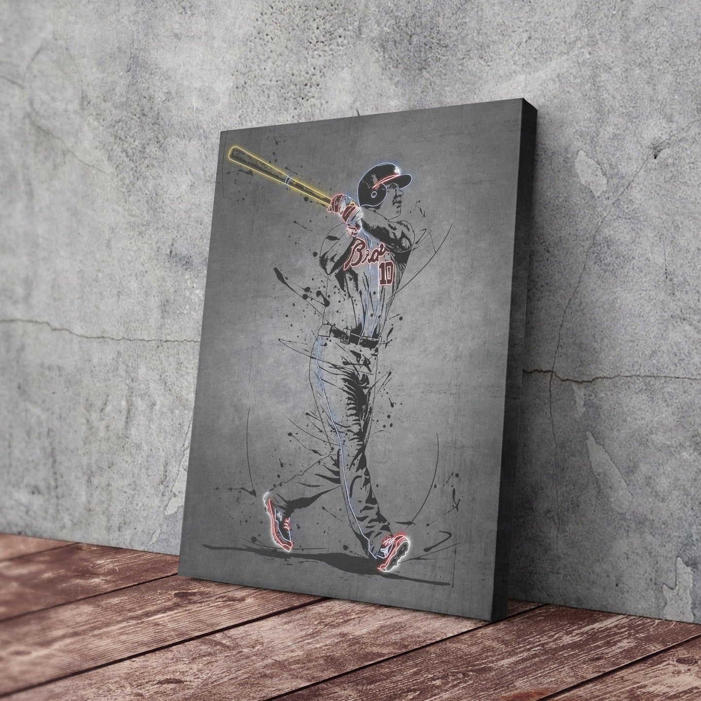 Chipper Jones Neon Canvas Art | Modern Wall Decor for Braves Fans