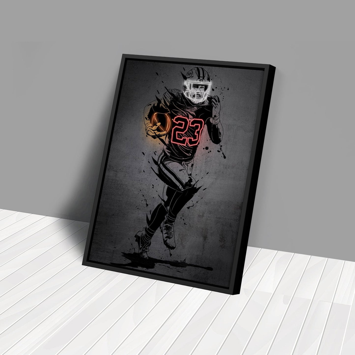 Christian McCaffrey Neon Canvas Art | Modern Wall Decor for 49ers Fans