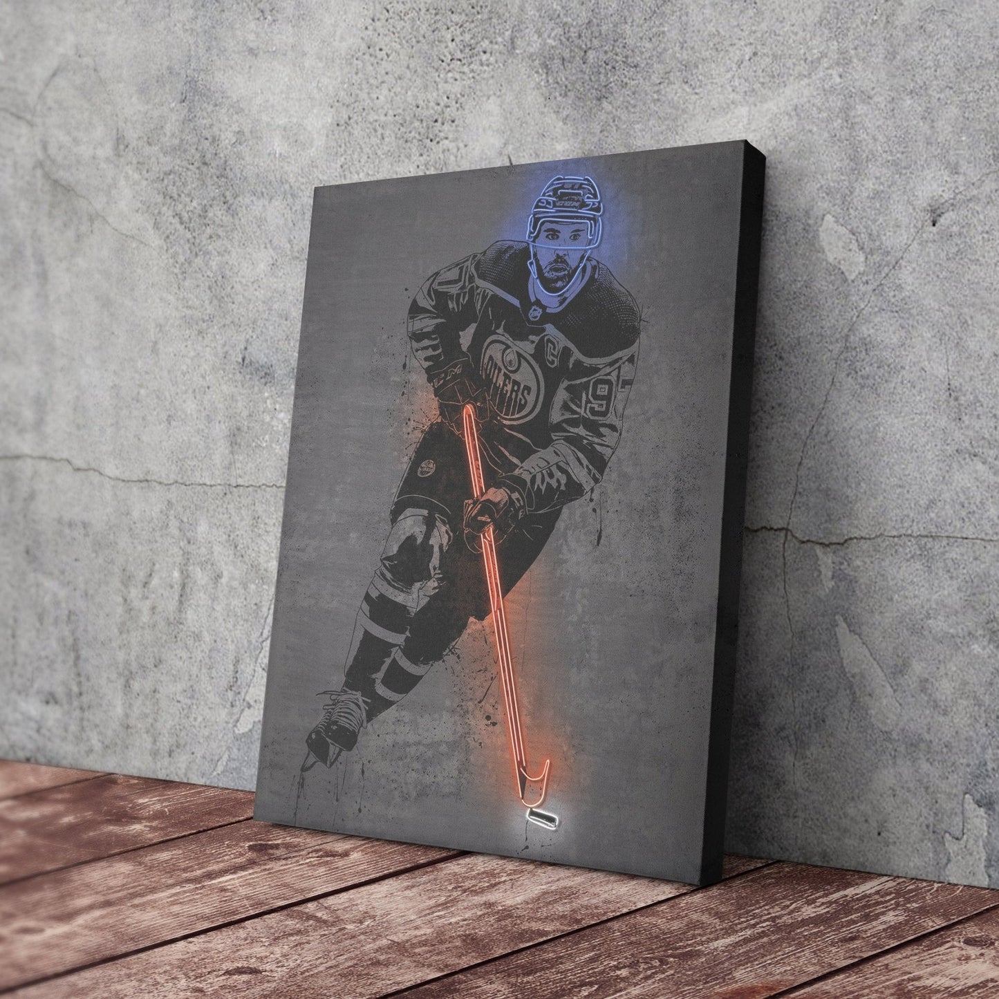 Connor McDavid Neon Canvas Art | Modern Wall Decor for Oilers Fans