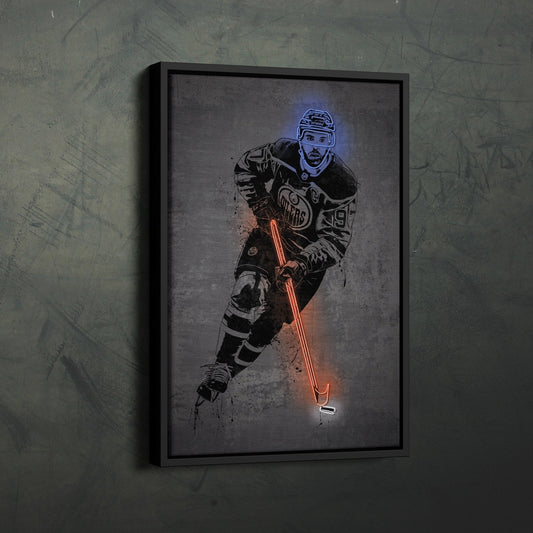 Connor McDavid Neon Canvas Art | Modern Wall Decor for Oilers Fans