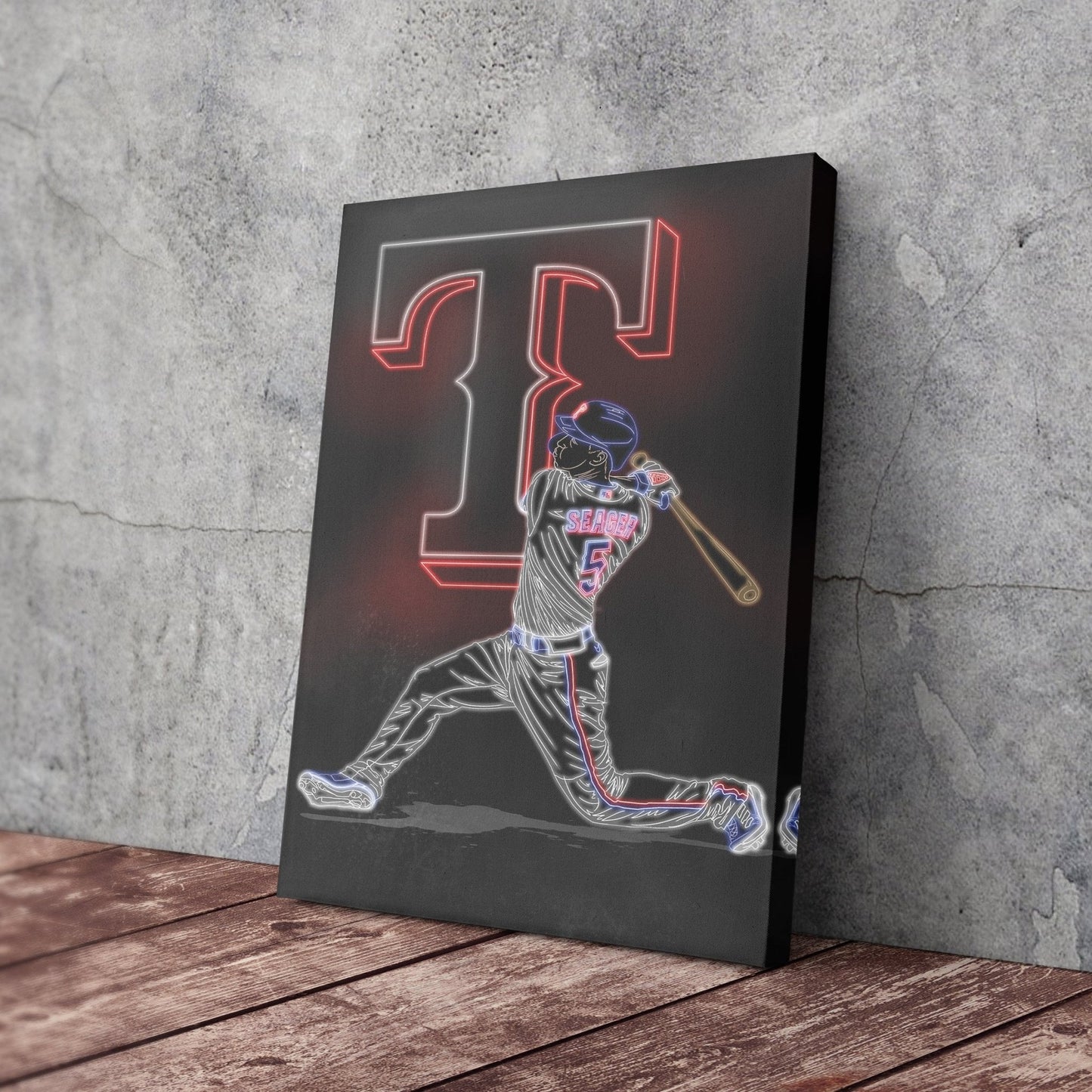 Corey Seager Neon Canvas Art | Rangers Wall Decor