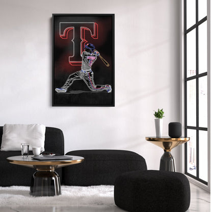 Corey Seager Neon Canvas Art | Rangers Wall Decor