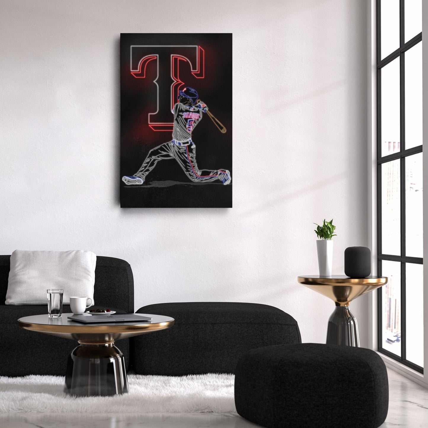 Corey Seager Neon Canvas Art | Rangers Wall Decor