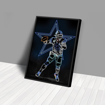 Dak Prescott Neon Canvas Art | Cowboys Wall Decor