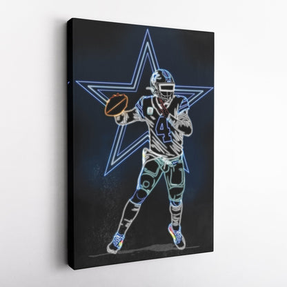 Dak Prescott Neon Canvas Art | Cowboys Wall Decor