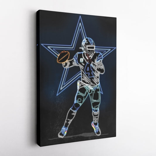 Dak Prescott Neon Canvas Art | Cowboys Wall Decor
