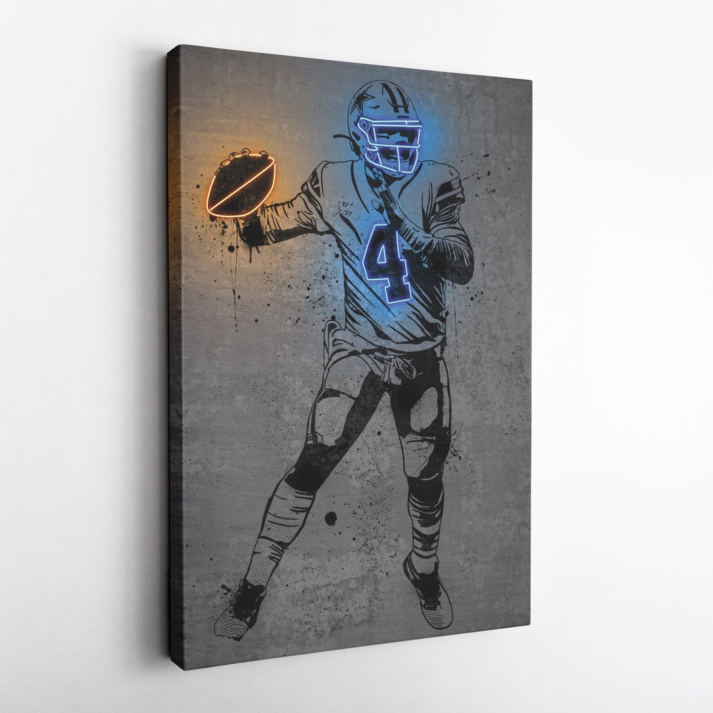 Dak Prescott Neon Canvas Art | Modern Wall Decor for Cowboys Fans