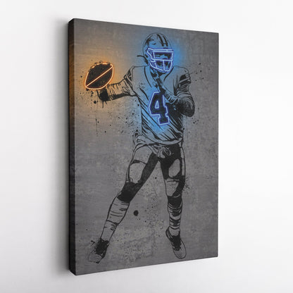 Dak Prescott Neon Canvas Art | Modern Wall Decor for Cowboys Fans