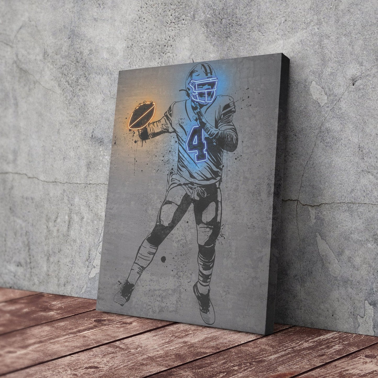 Dak Prescott Neon Canvas Art | Modern Wall Decor for Cowboys Fans