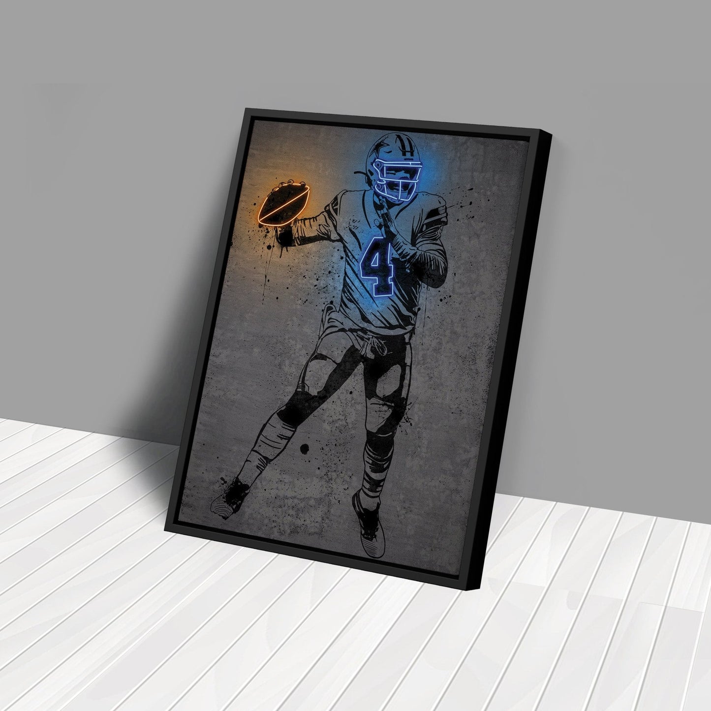Dak Prescott Neon Canvas Art | Modern Wall Decor for Cowboys Fans