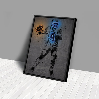 Dak Prescott Neon Canvas Art | Modern Wall Decor for Cowboys Fans