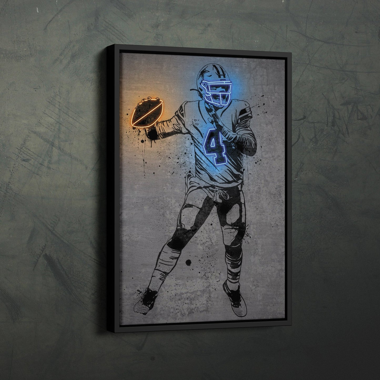 Dak Prescott Neon Canvas Art | Modern Wall Decor for Cowboys Fans