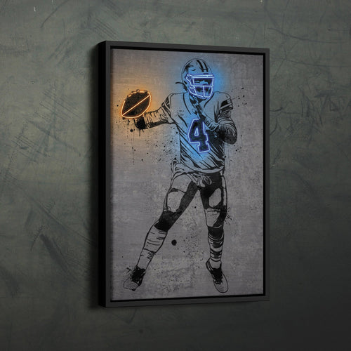 Dak Prescott Neon Canvas Art | Modern Wall Decor for Cowboys Fans