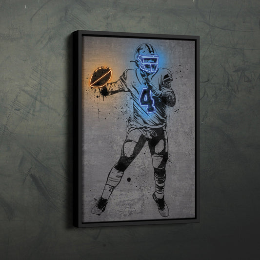Dak Prescott Neon Canvas Art | Modern Wall Decor for Cowboys Fans
