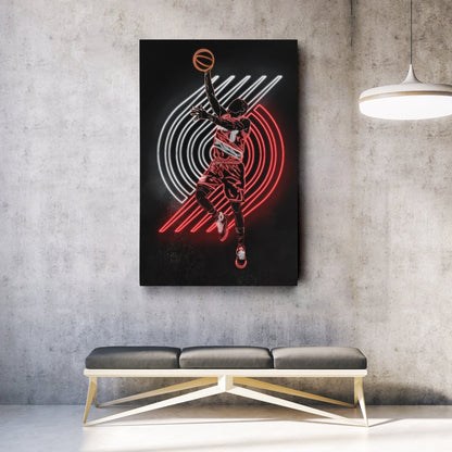 Damian Lillard Neon Canvas Art | Blazers Wall Decor