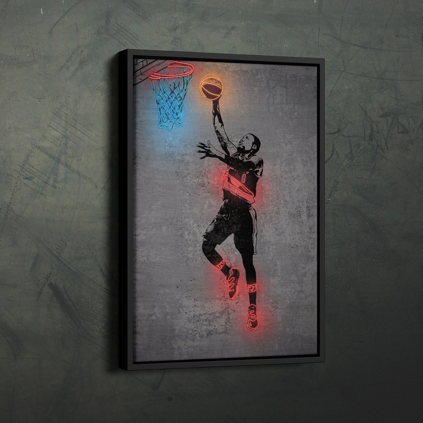 Damian Lillard Neon Canvas Art | Modern Wall Decor for Blazers Fans