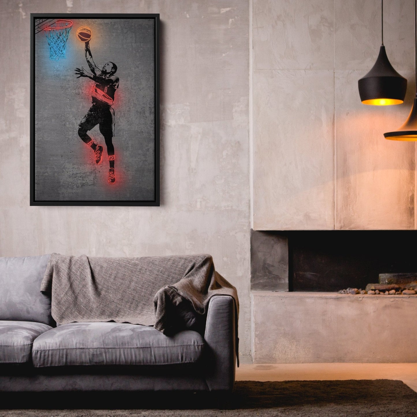 Damian Lillard Neon Canvas Art | Modern Wall Decor for Blazers Fans