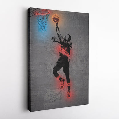 Damian Lillard Neon Canvas Art | Modern Wall Decor for Blazers Fans