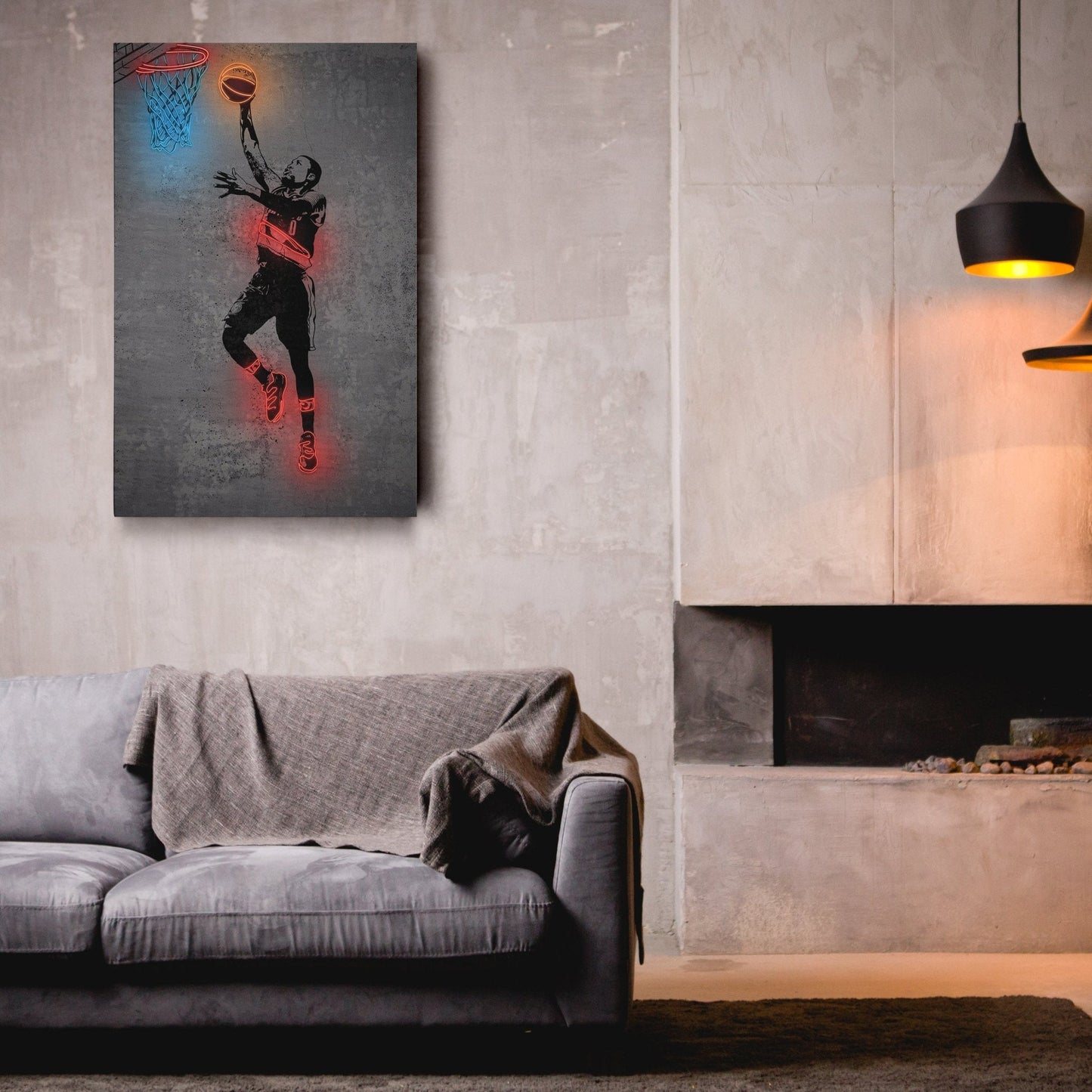 Damian Lillard Neon Canvas Art | Modern Wall Decor for Blazers Fans