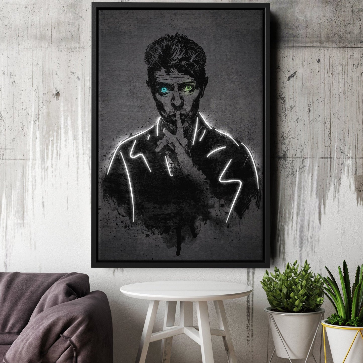 David Bowie Neon Canvas Art | Music Wall Decor