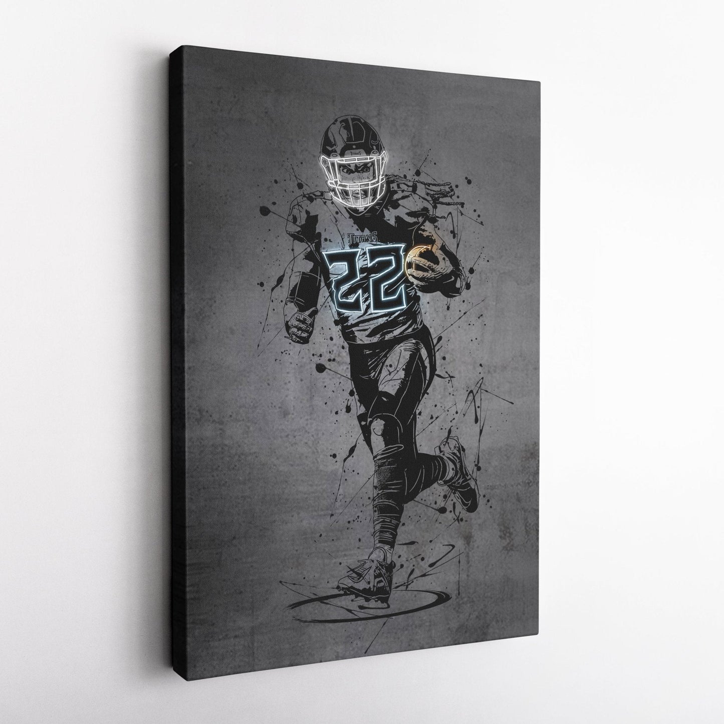 Derrick Henry Neon Canvas Art | Modern Wall Decor for Titans Fans