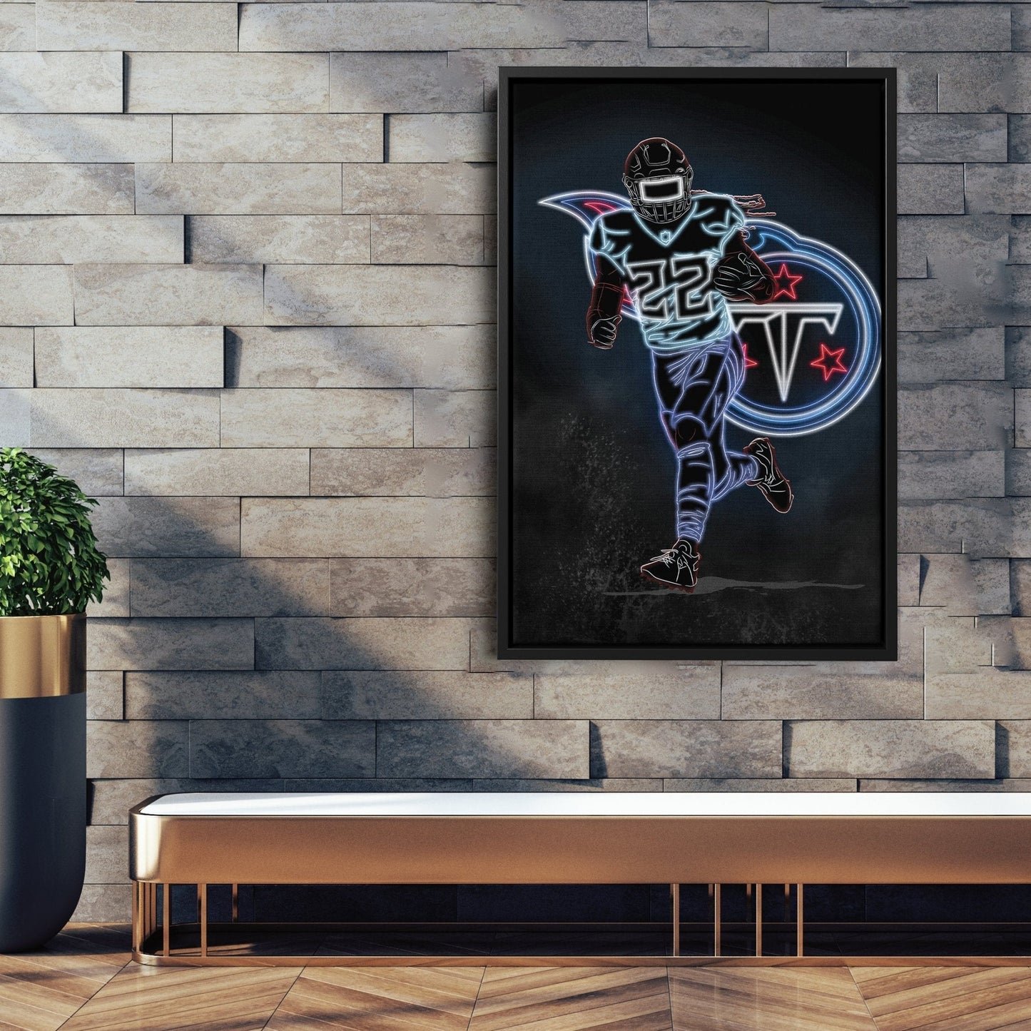 Derrick Henry Neon Canvas Art | Titans Wall Decor